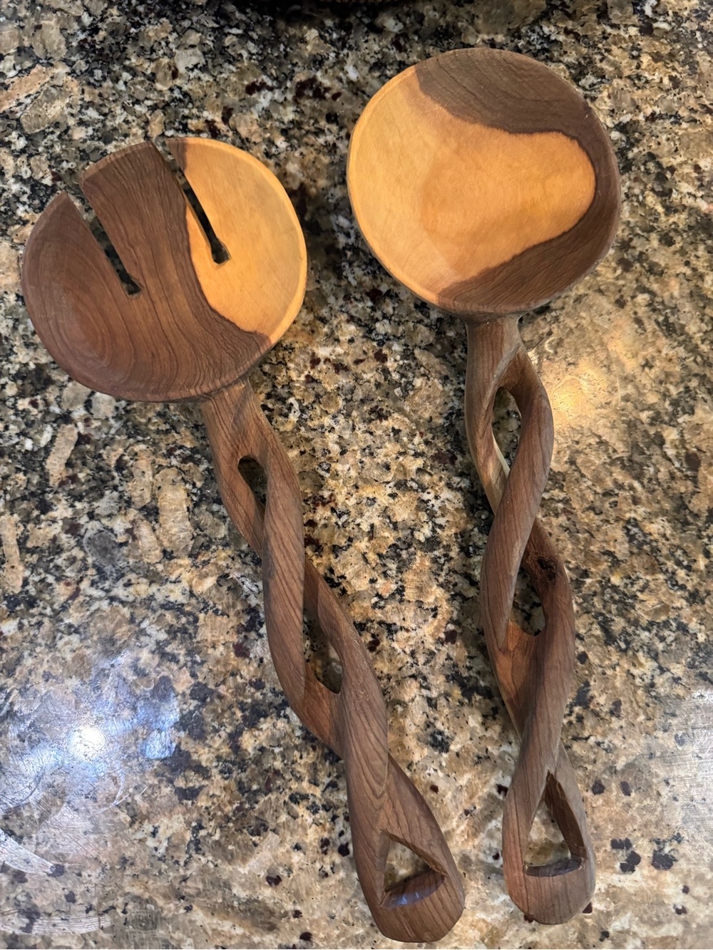 Handcrafted Twisted Wooden Salad Servers - New